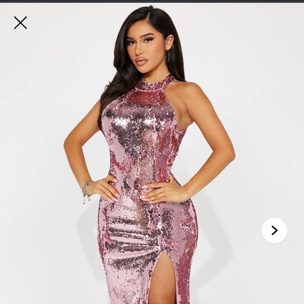 Fashion Nova Pink Sequin Midi Dress